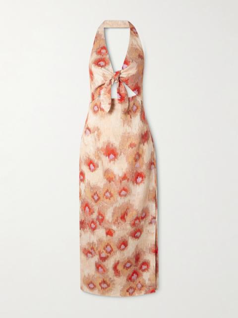 SIR. Fiorella Tie-front Floral-print Linen Halterneck Midi Dress