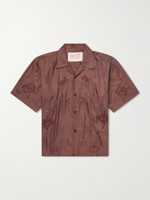 KARDO Rohit Convertible-Collar Floral-Embroidered Silk-Satin Shirt