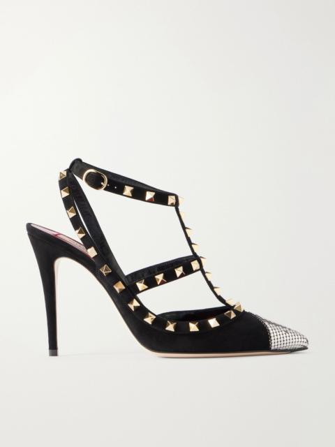 Valentino Rockstud 100 embellished suede pumps Black