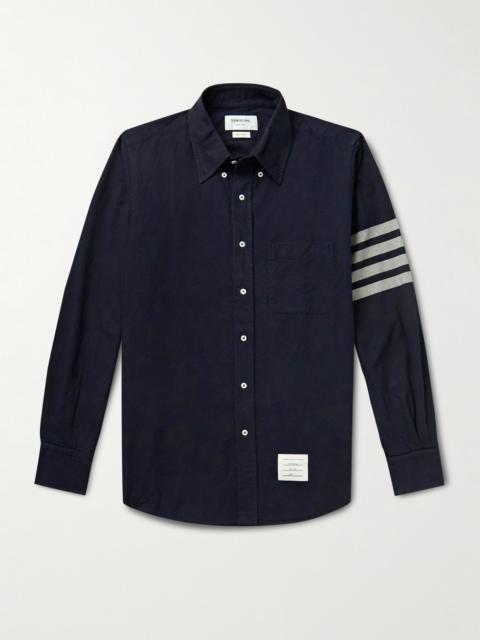 Thom Browne Button-Down Collar Striped Cotton-Flannel Shirt