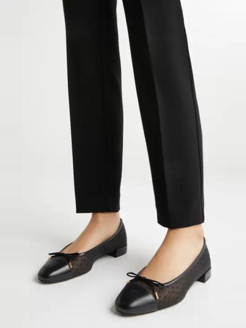 Sleek Cap Toe Bow Flat in Black/Silver Leather