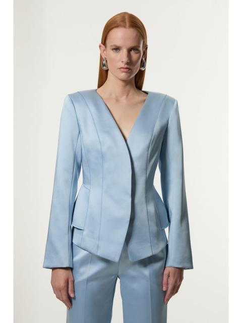 KAREN MILLEN Structured Viscose Satin Stitch Detail Tailored Peplum Blazer