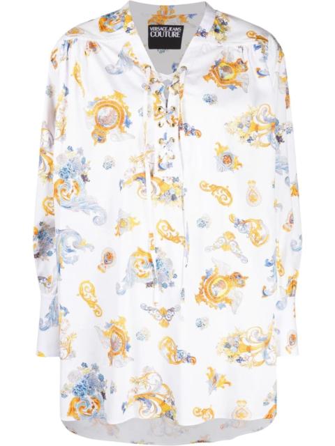 VERSACE JEANS COUTURE Barocco-print lace-up shirt