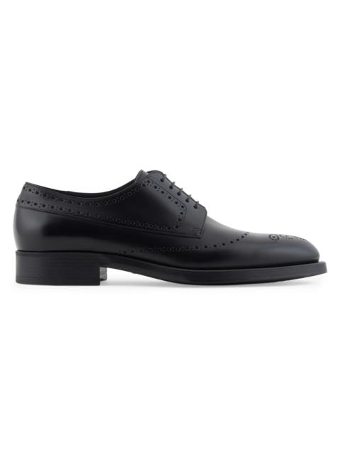 GIORGIO ARMANI Men's Leather Brogue Derby Shoes - Black