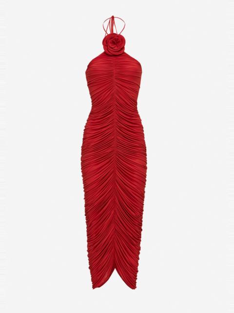 MAGDA BUTRYM Ruched halterneck flower dress in red