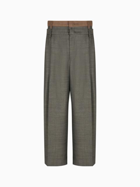EMPORIO ARMANI SUPER 130’S BASKETWEAVE-EFFECT VIRGIN WOOL CANVAS TROUSERS