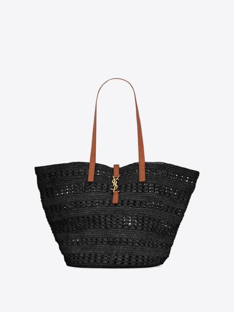 panier medium bag in crochet raffia and smooth leather