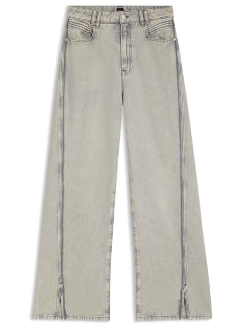 BOSS WIDE-LEG JEANS IN GRAY DENIM WITH HEM SLITS