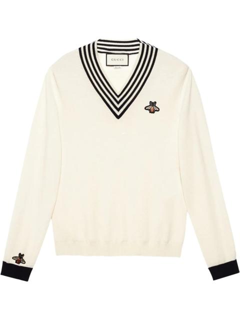 GUCCI V-neck bee appliqué knit
