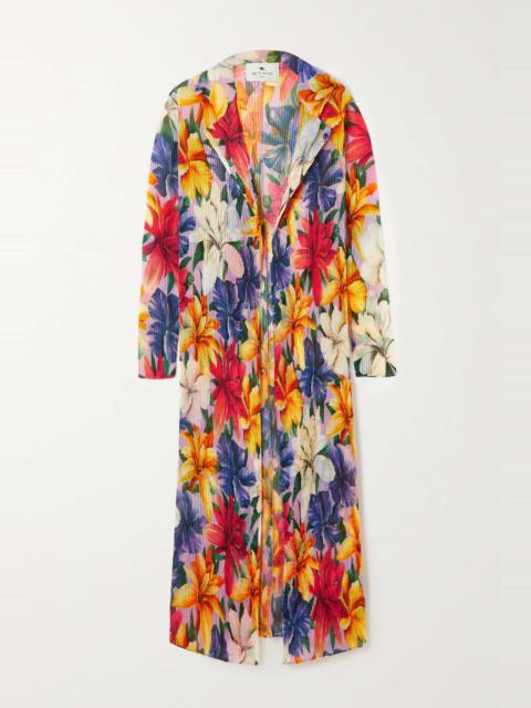 Etro Floral-print plissé-gauze coat