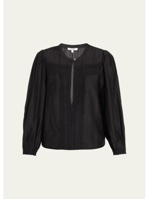 RE/DONE Tate Lace-Trim Cotton-Silk Voile Blouse