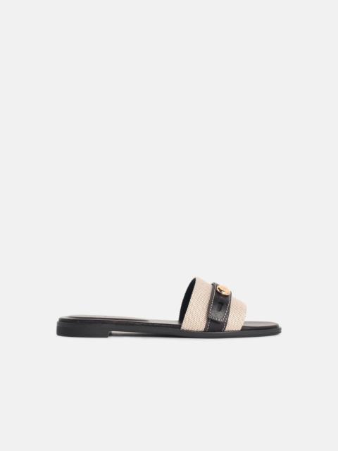 TORY BURCH 'ROMY' BROWN LEATHER BLEND SLIPPERS