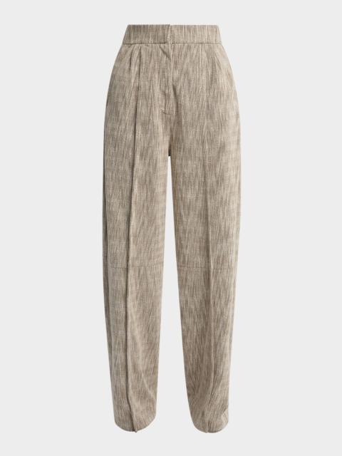 GIORGIO ARMANI Pleated Cotton Jacquard Tapered-Leg Trousers