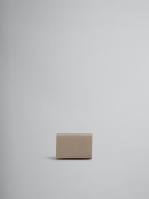 Marni TAUPE LEATHER TRIFOLD WALLET WITH RAISED MARNI LOGO