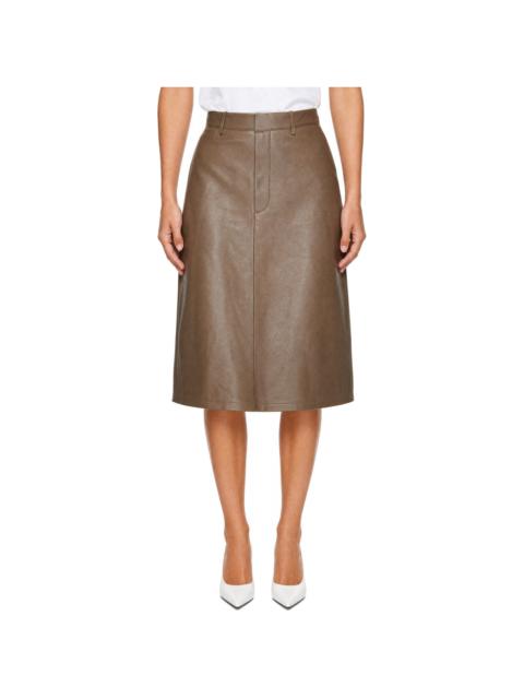 Victoria Beckham Brown Kick Detail Leather Midi Skirt