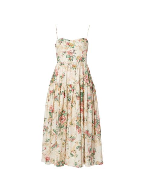 floral-print linen dress