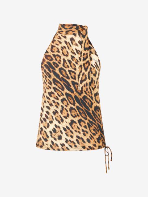 Roberto Cavalli Halter Top with Jaguar Skin Print