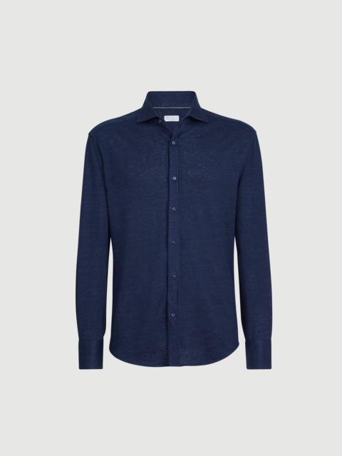 Brunello Cucinelli Linen and cotton mélange jersey shirt with spread collar