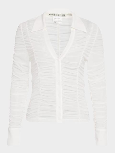 Alice + Olivia Portia Fitted Mesh Button-Front Shirt