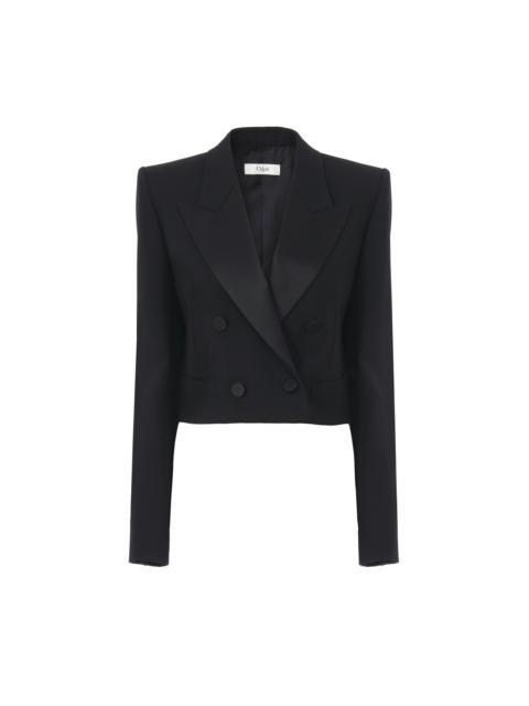 CROPPED TUXEDO JACKET IN WOOL GABARDINE