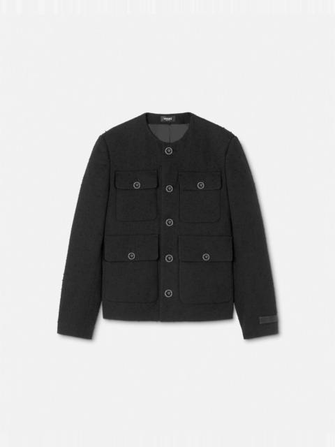 VERSACE Bouclé Tweed Round Collar Jacket