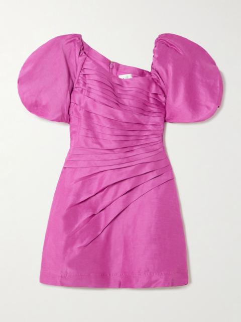 Aje. Cadence asymmetric pleated linen-blend mini dress Pink
