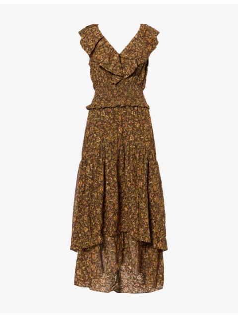 PAIGE Kiana Ruffled Silk-Blend Midi Dress
