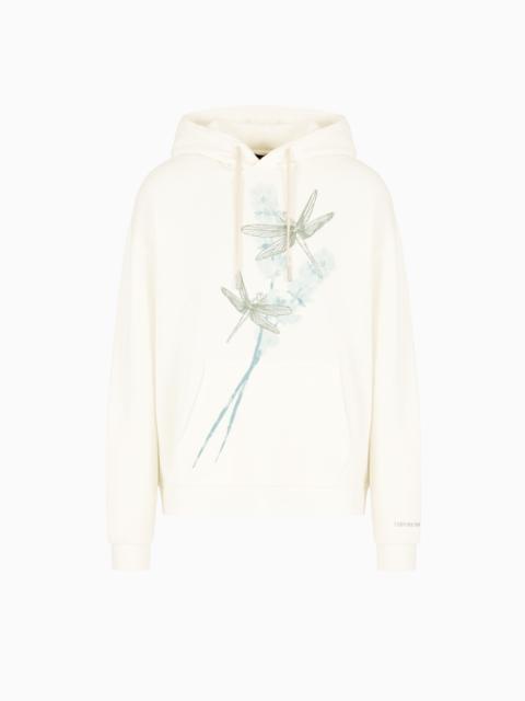 EMPORIO ARMANI ASV JERSEY HOODED SWEATSHIRT WITH DRAGONFLY PRINT AND EMBROIDERY
