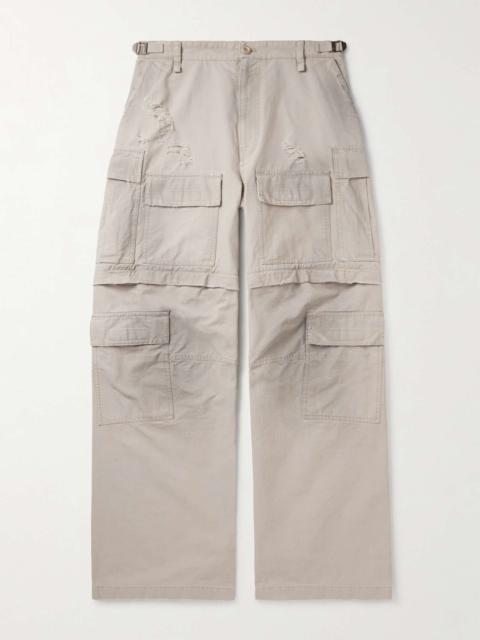 BALENCIAGA Convertible Distressed Cotton-Ripstop Cargo Trousers