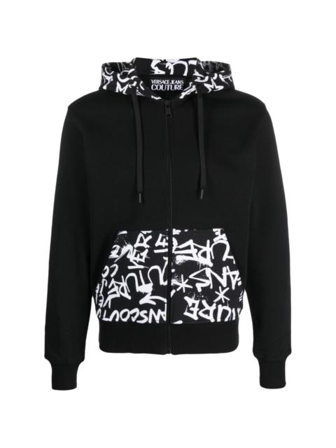 graffiti-print zip-up cotton hoodie