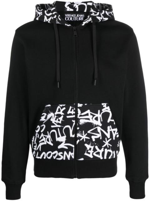 graffiti-print zip-up cotton hoodie