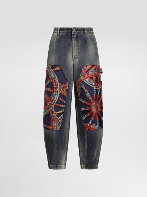 Dolce & Gabbana Cotton denim trousers with carretto-print applications