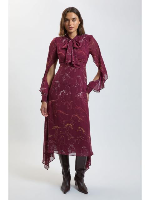 KAREN MILLEN Horse Print Viscose Georgette Midi Dress