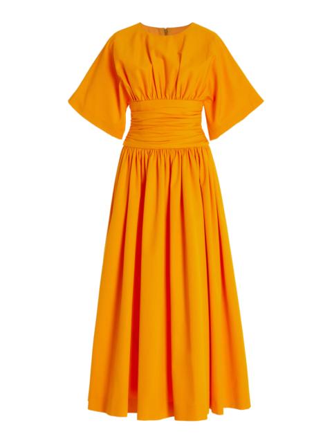 CAROLINA HERRERA Ruched Cotton Poplin Midi Dress orange