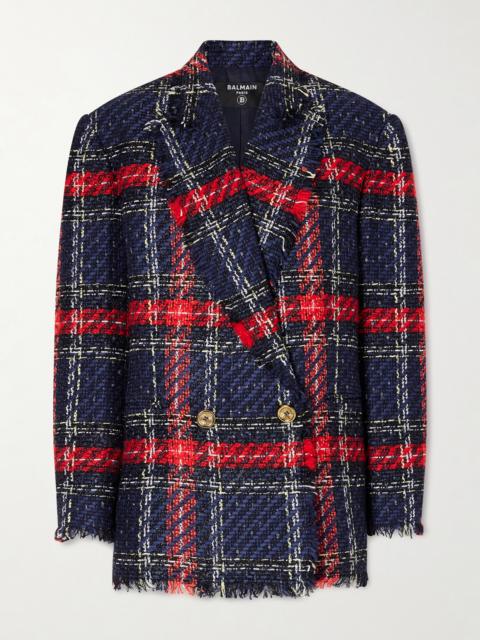 Balmain Fringed Checked Tweed Jacket