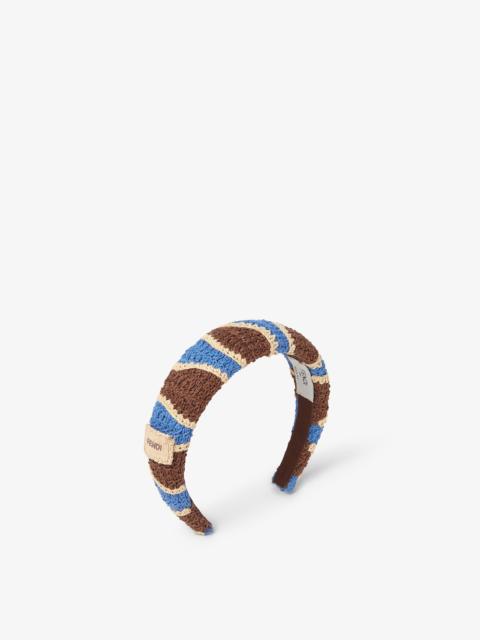 FENDI Headband Light blue and brown crochet cotton and raffia hair band
