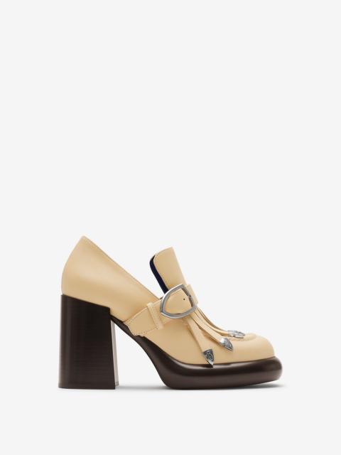 Burberry Leather Wedge Fringe Heeled Loafers