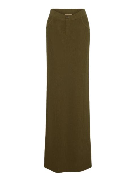 AYA MUSE Catsu Ribbed Cotton-Blend Midi Skirt olive