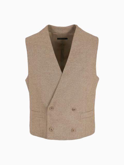 Double breasted waistcoat in denim-effect virgin wool and cashmere