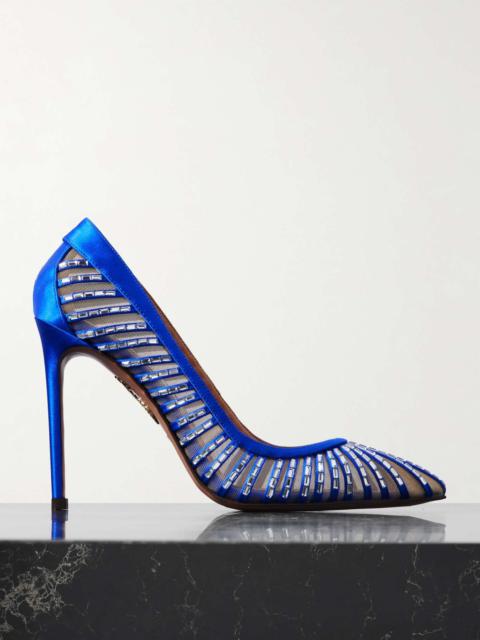 AQUAZZURA Passions 105 crystal-embellished satin and tulle pumps Royal blue