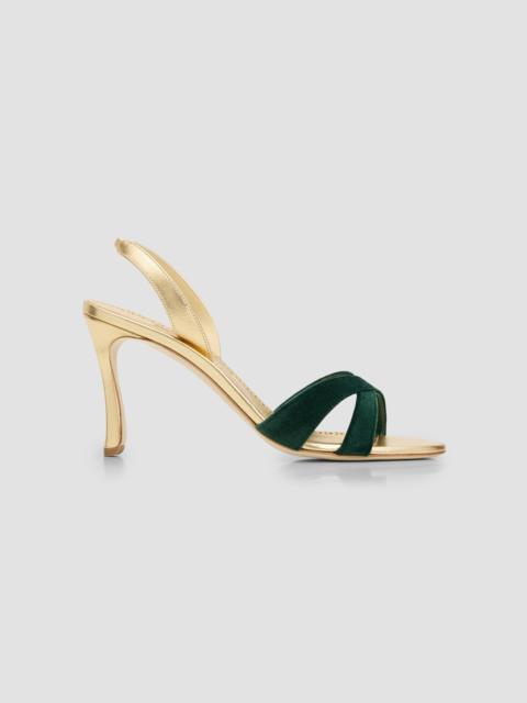 Manolo Blahnik Women's Callydra 90MM Velvet-Trimmed Slingback Sandals - Dark Green Gold