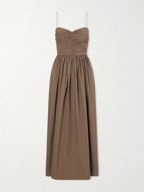 MATTEAU Gathered organic cotton-poplin midi dress Brown