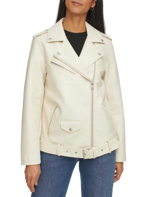 Longline Belted Faux Leather Moto Jacket