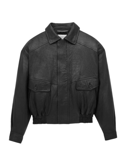 SAINT LAURENT Men's Bomber Jacket in Bubbled Lambskin - Black