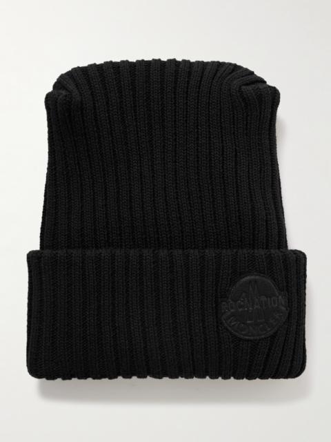 Moncler Roc Nation by Jay-Z Logo-Appliquéd Ribbed Virgin Wool Beanie
