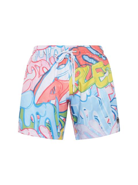 Graffiti-print swim shorts