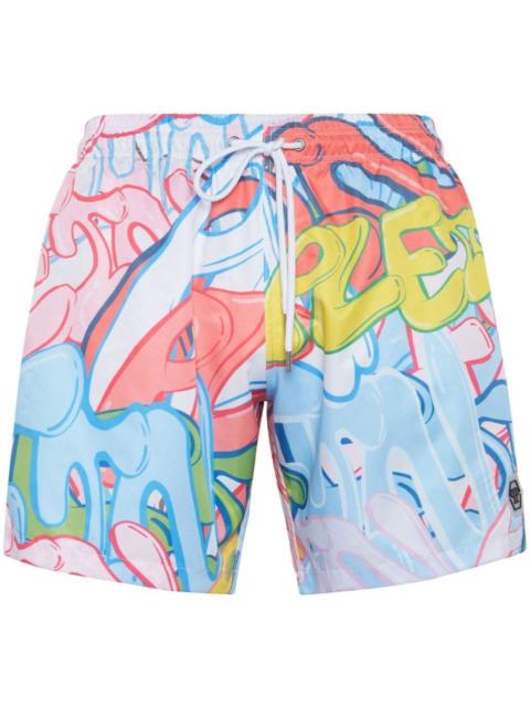 Graffiti-print swim shorts