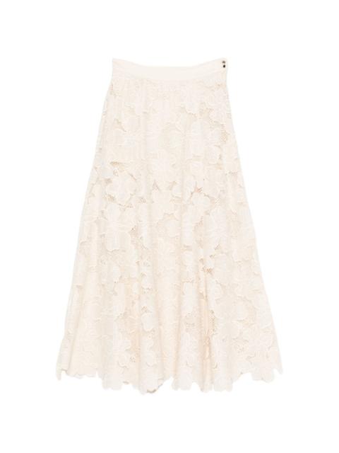 Sandro A-line floral-embroidered midi skirt