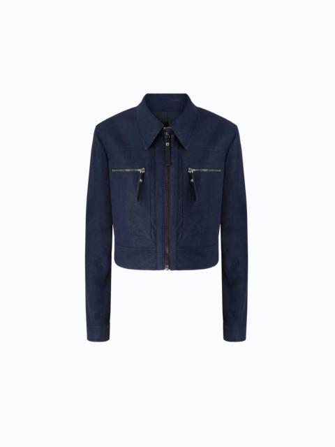 PINKO CROPPED NUBUCK LEATHER-EFFECT JACKET