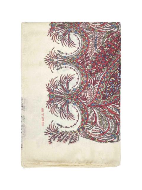 Etro Burgundy cashmere-modal blend printed scarf